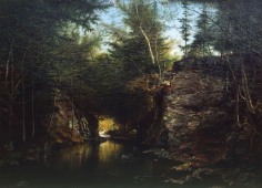 Image of sold painting by James Hope of Crystal Creek with stones and woodlands on either side.
