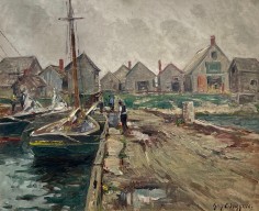 Image of Guy C. Wiggins painting &quot;Southeaster Rockport, MA&quot;, on sale at Caldwell Gallery Hudson.