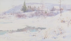Image of sold gouache and watercolor by Walter Launt Palmer titled Snow and Open Waters showing a snow-covered landscape.