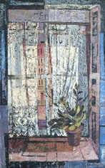 Image of sold Jenne Magafan oil painting of a lace curtain in window.