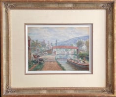 Image of wooden carved frame on &quot;Delaware &amp; Hudson Canal, Ellenville, NY&quot; painting by E.L. Henry.