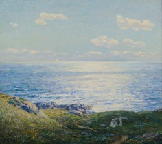 Image of Wilson Henry Irvine's sold painting of a picnic on Monhegan Island.