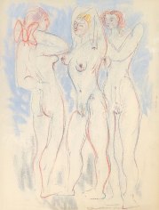 Image of untitled 1973 Hans Burkhardt pastel of three standing nude women.
