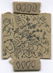 Jackson Pollock, Untitled, c. 1952-56, recto: ink on beige matchbox cardboard, verso: ink on blue matchbox cardboard, 3 3/8 x 2 1/2 in. CR#870
