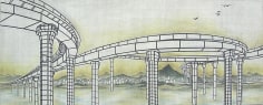 Bomin Kim, The Gulls, 2007, adhesive tape, colors and korean ink on linen, 45 x 110cm