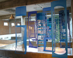 Jinnie Seo. Blue Borders, 2002. 21 paper cut panels, acrylic on paper, 203 x 53 cm each.&nbsp;Installation view at PKM Gallery Beijing.&nbsp;Courtesy of the artist &amp;amp; PKM Gallery.