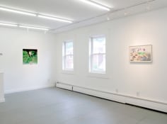 A photograph of 2 paintings on 2 walls separated by 2 windows