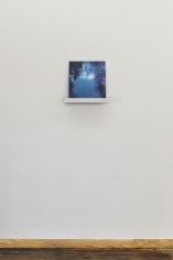 A photograph of Tom Martin's work on aluminum, installed on a white shelf.