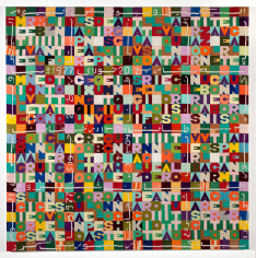 Alighiero Boetti,&nbsp;Without Title,&nbsp;1988,&nbsp;embroidery on fabric,&nbsp;44 7/8 x 44 7/8 inches