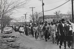 Stephen Somerstein, Selma Civil Rights Marchers Leaving Camp Grounds at City of St. Jude School. Back Road behind School, on Way to Capital, March 25, 1965, 1965, gelatin silver print, 11 1/4 &times; 16 7/8 in.