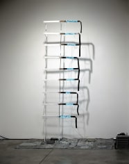 Pier Paolo Calzolari,&nbsp;Untitled (Cinghie),&nbsp;1971, leather, refrigerating unit and copper pipes, neon, transformer, lead,&nbsp;130 x 59 x 14 inches