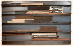Jannis Kounellis,&nbsp;Untitled,&nbsp;1983,&nbsp;wood assemblage, metal shelf,&nbsp;58 x 95 x 7 inches