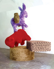 Eric Bainbridge, Occurrence on an Endless Column, 1987, mixed fur fabric, plaster, timber, and steel, 111 &times; 89 &times; 55 in.