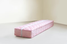 Nazgol Ansarinia, Mendings (pink mattress), 2012, Mattress, see-through thread, 180 x 54 x 23 cm