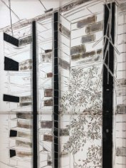 Afra Al Dhaheri, Between existence and absence&nbsp;(detail), 2018, Cement, wax, and charcoal on cotton fabric mesh