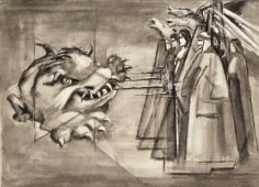 Mahmoud Hammad, Fighting the Beast, 1956, China ink, gouache on paper, 23.5 x 32.5 cm