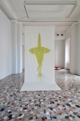 Rossella Biscotti, Amorphophallus (Blue/Green), 2019, Silkscreen print on cotton, rubber strips