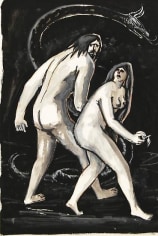 Mahmoud Hammad, Adam And Eve, 1962, China ink, gouache on paper, 30 x 20 cm