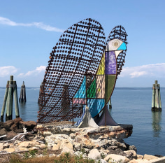 Antone K&ouml;nst, &quot;Love Dove&quot;, 2020, steel, copper, foam, concrete, hardware with paint, installed on Fishers Island, NY, Lighthouse Works, Public Art Commission.