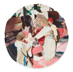 Jaclyn Conley  &quot;Christmas Pageant&quot;, 2019  Oil on panel collage  20&quot; Diameter