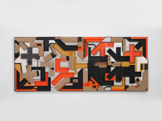 Jared Owens  FBOP (Federal Bauhaus of Prisons), 2022  Wood, aluminum, acrylic, foam, soil from prison yard at F.C.I. Fairton  48 x 122 x 2.5 in.