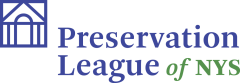 Logo in blue and green for the Preservation League of New York State