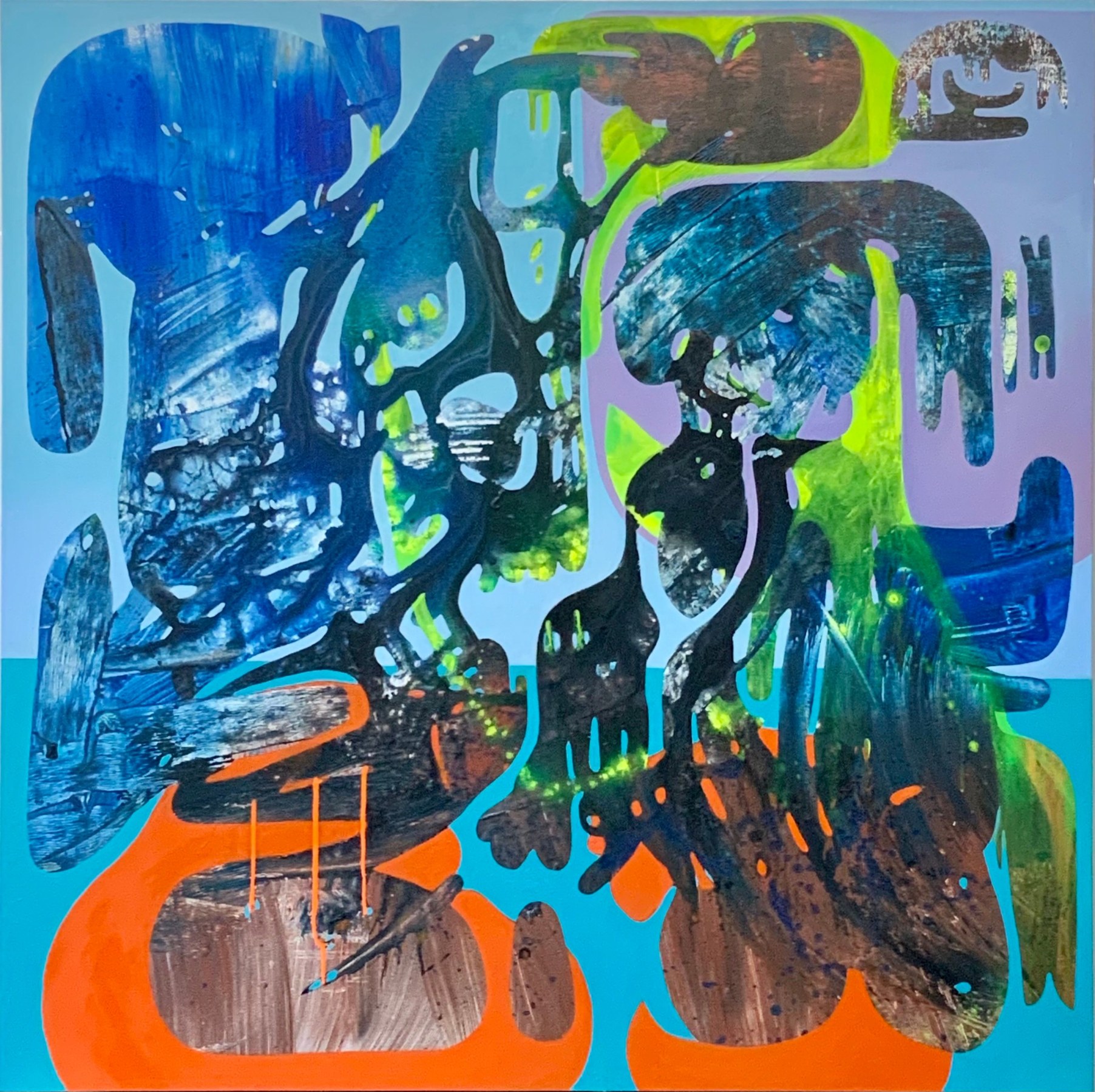 Vian Sora, Nidus, 2022, Mixed media and oil on canvas, 48 x 48 in.