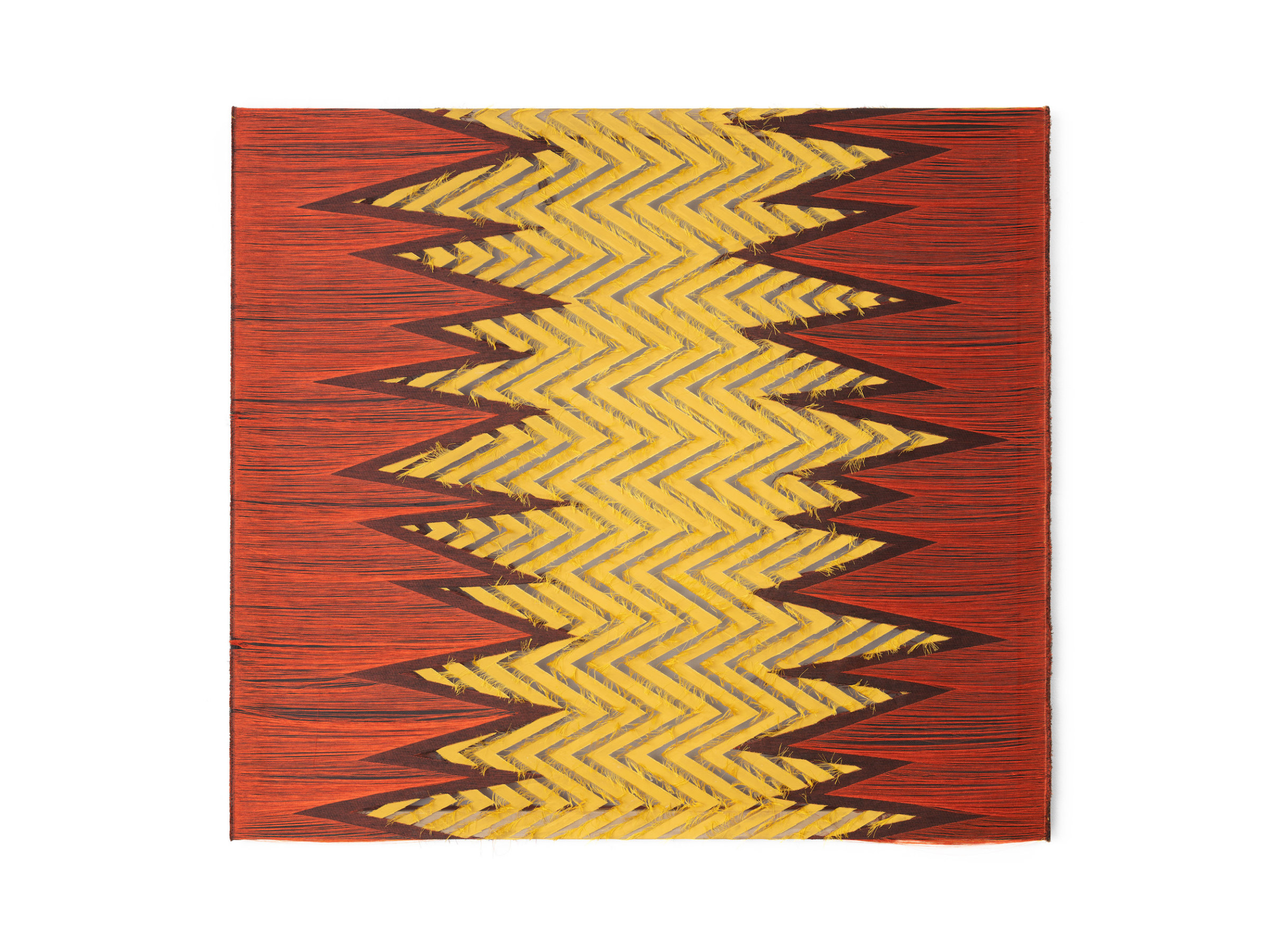 Liz Collins, Sun, 2022 Silk, linen and wood, 61.5 x 54.5 x 2.5 in.