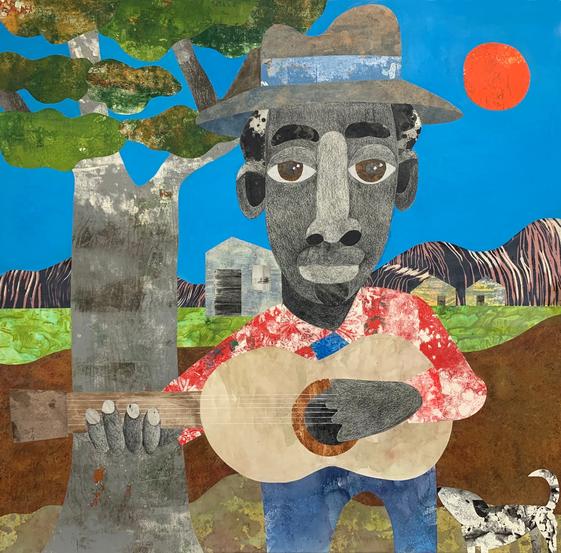 Evita Tezeno, I'm Justa Pickin', 2022, Acrylic and mixed media collage on canvas, 36 x 36 in.