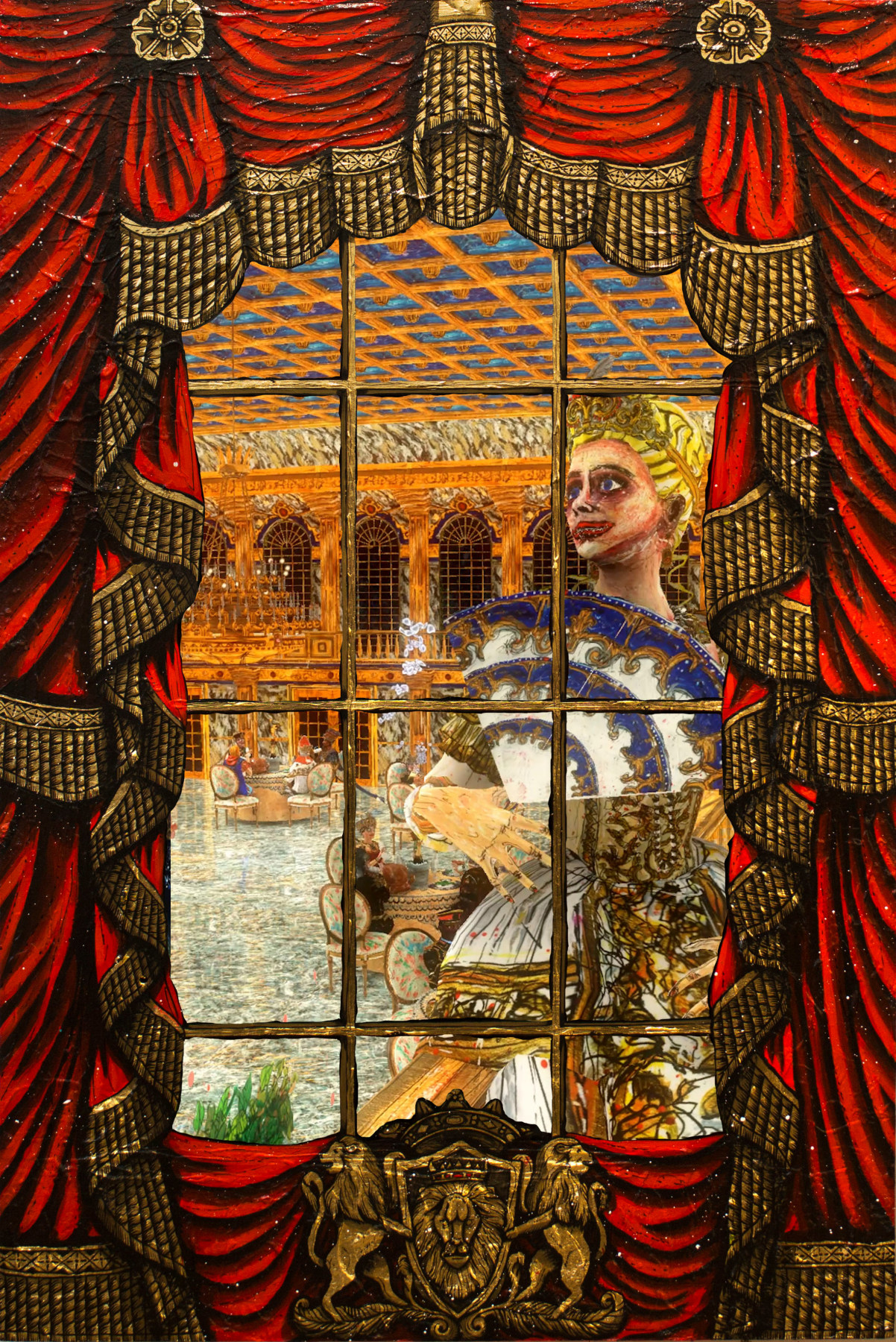 Federico Solmi, &quot;The Royal Villains,&quot; 2017, Animated video-painting in painted artist frame, 36 x 24 inches