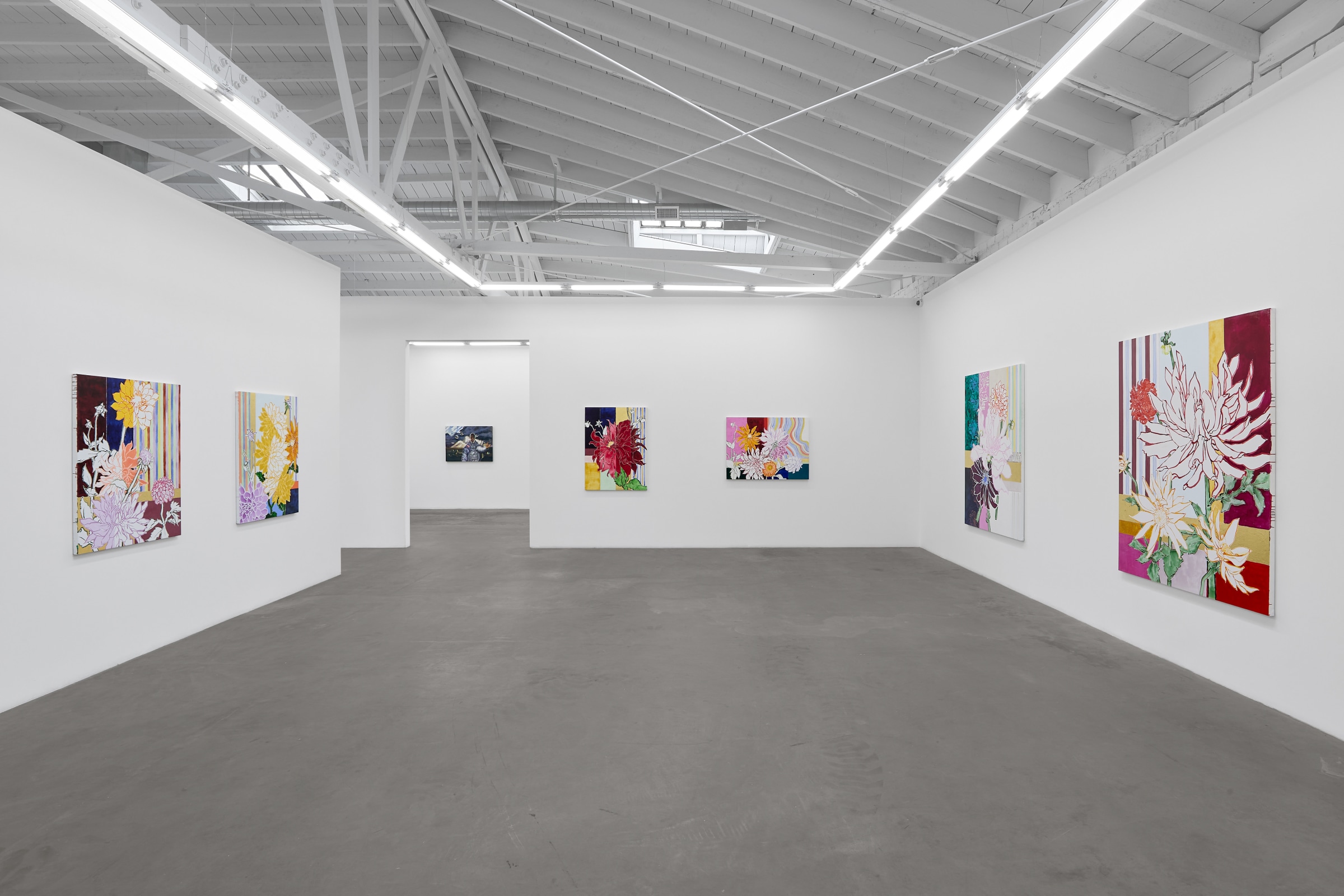 Installation view of ROBERT KUSHNER: Dahlias&ndash;Fields of Steadfastness, on view April 19 &ndash; May 31, 2025