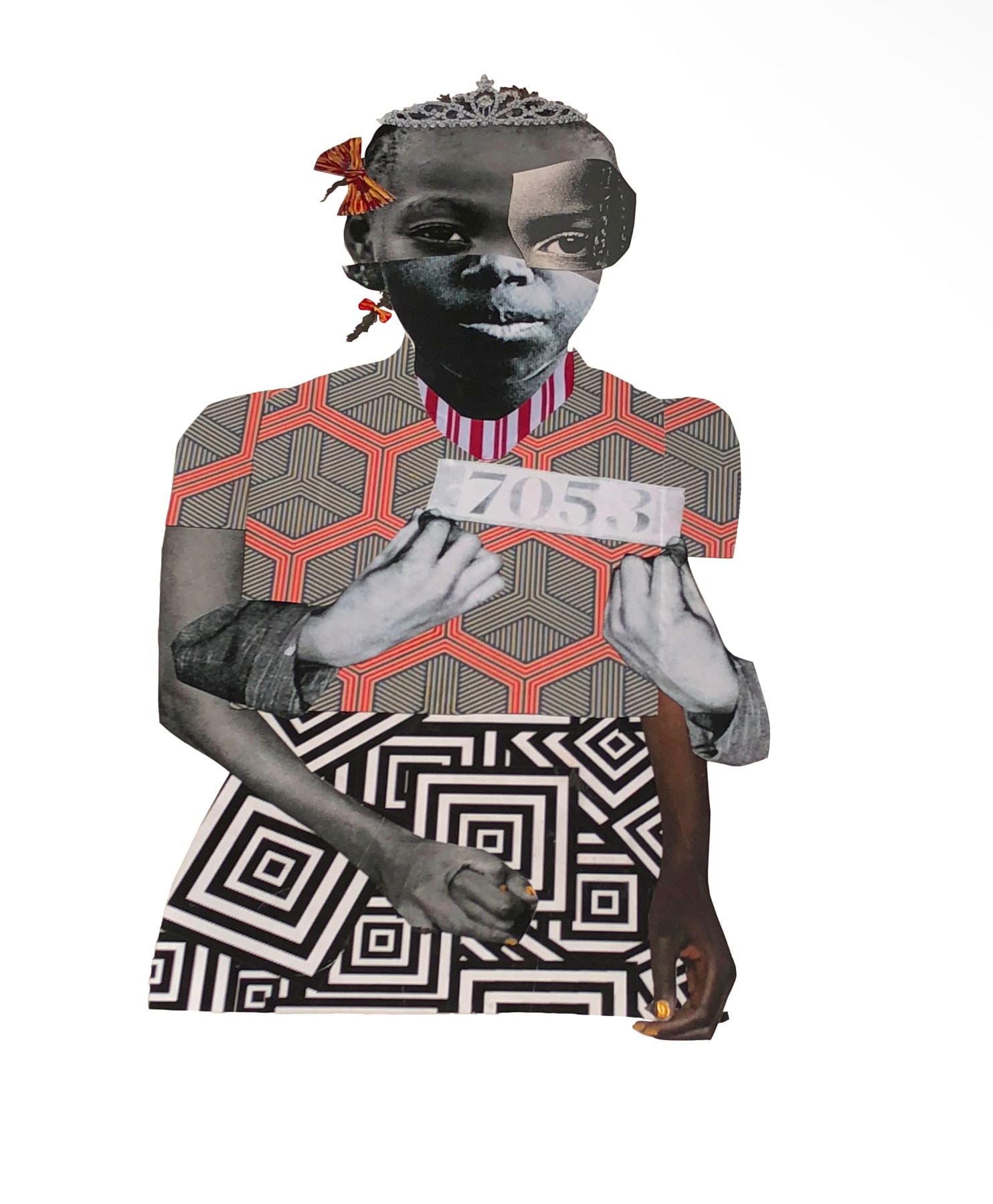 Deborah Roberts Breaking Ranks, 2018 Collage, gold pigment, and paint on paper  30 x 22 in.
