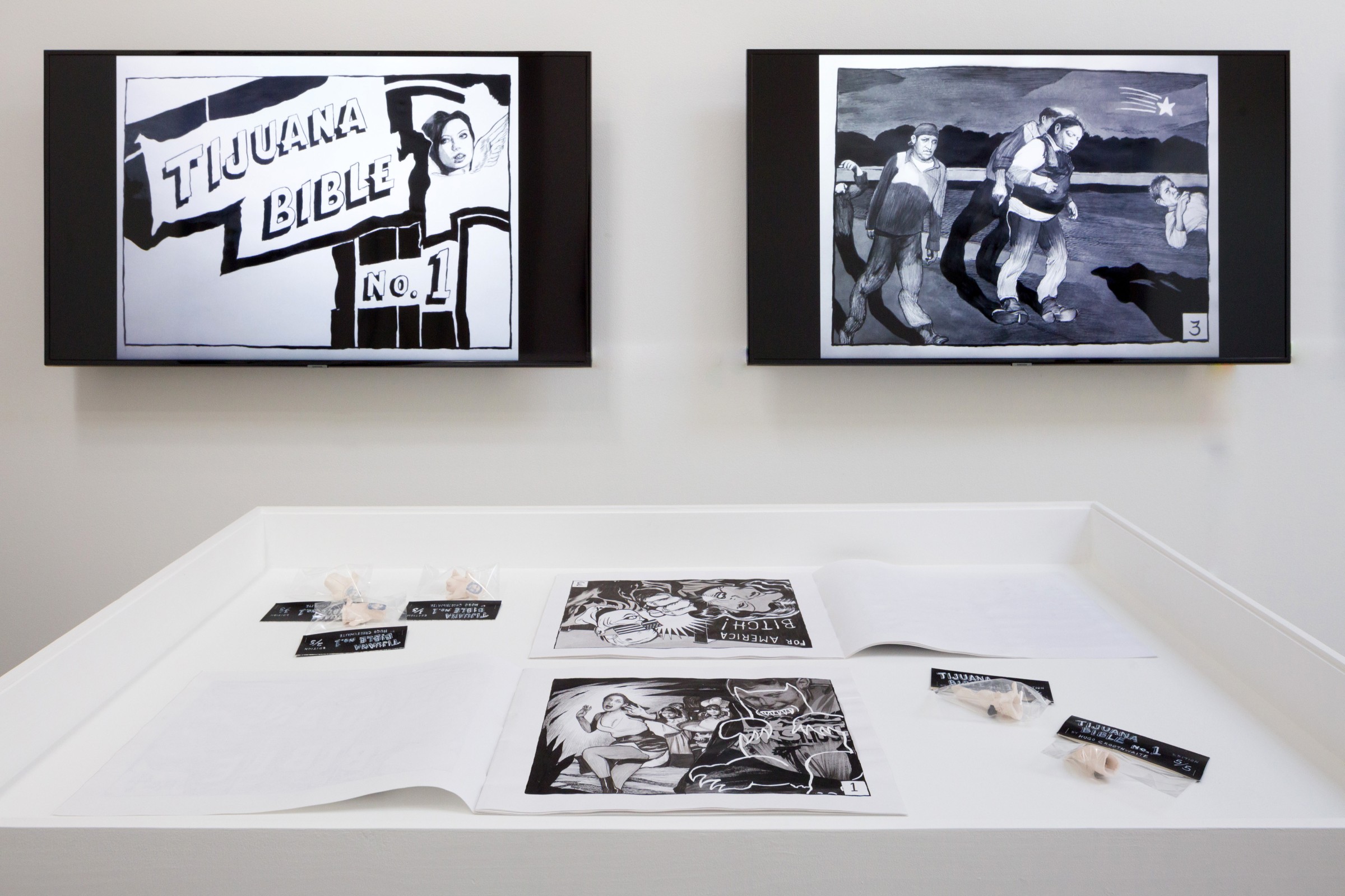 Installation View of Hugo Crosthwaite:&nbsp;TIJUAS! (Death March, Tijuana Bibles, and Other Legends)