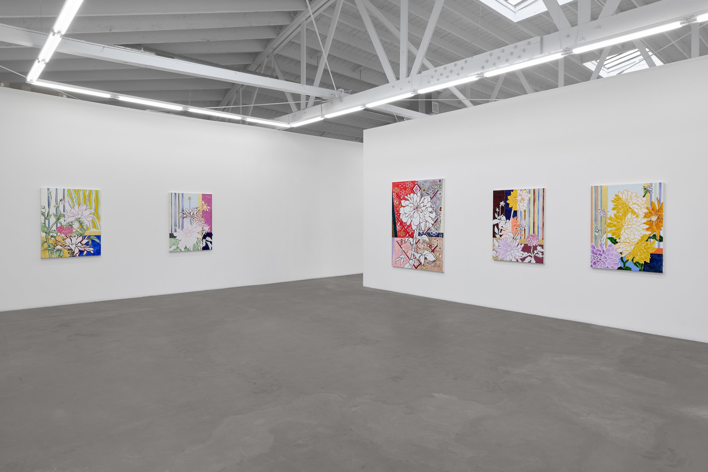 Installation view of ROBERT KUSHNER: Dahlias&ndash;Fields of Steadfastness, on view April 19 &ndash; May 31, 2025