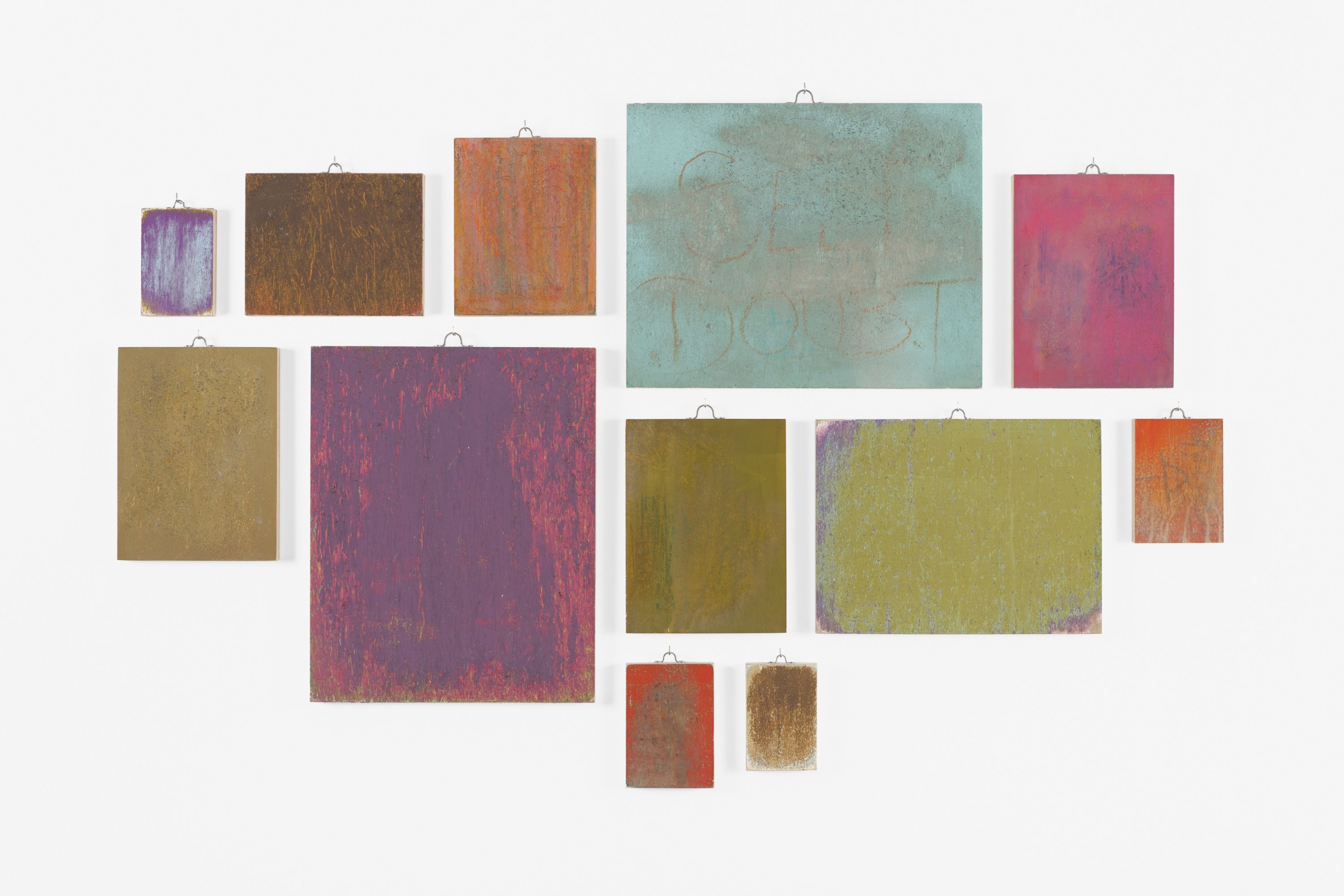 Margie Livingston, Dragging Self Doubt, 2019 Gouache and acrylic on 12 panels Approx. 36x 72 x 1 in.