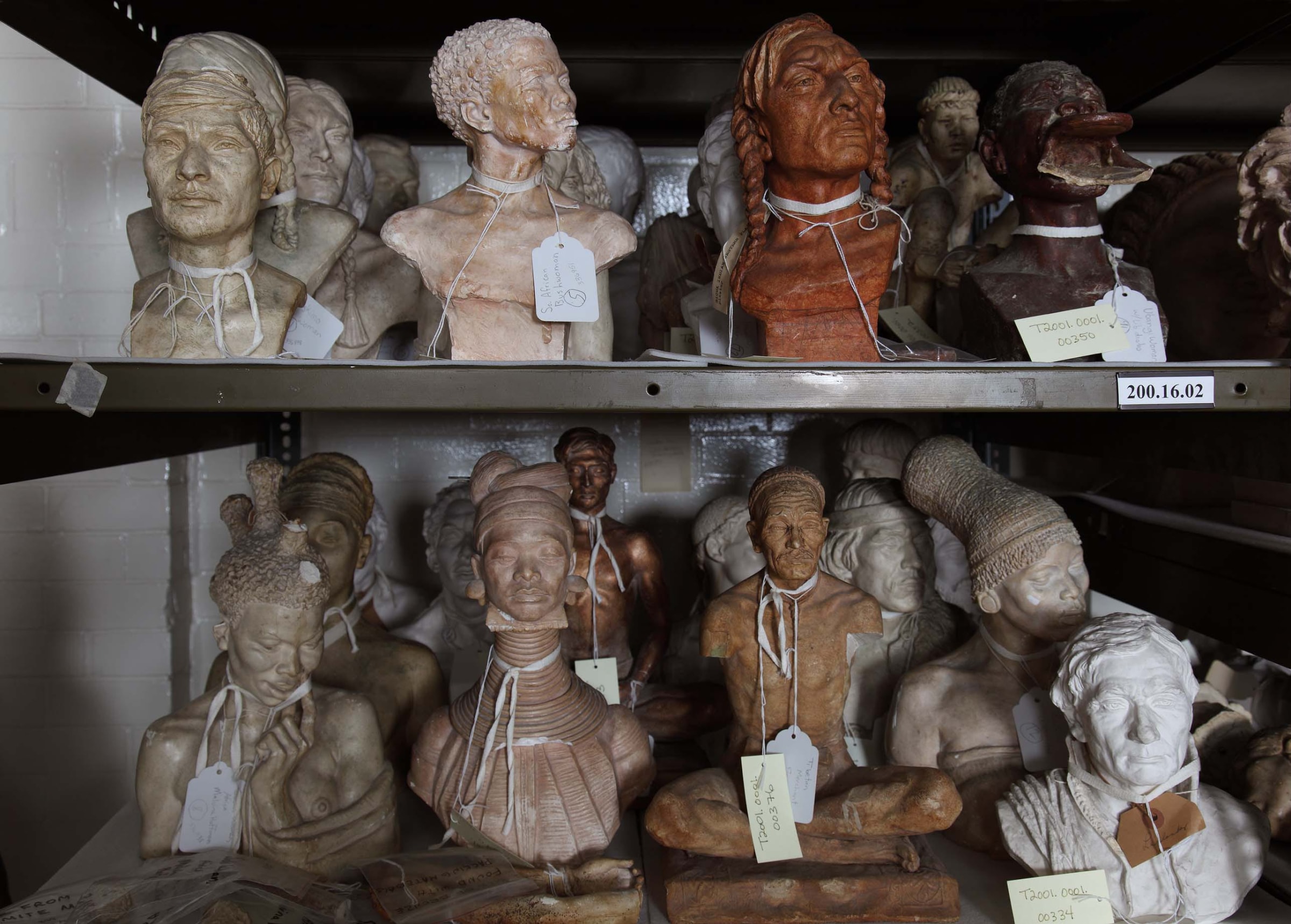 Ken Gonzales-Day Untitled (Malvina Hoffman Collection, [top:left to right] Mayan Man [336921]; South African Bushwoman [336951]; Asparoke Indian Man [336935]; Ubangi Woman [336943]; [bottom: left to right] Sudan Woman [336938]; Padaung Woman [336925]; Tibetan Merchant [336941A]; Zulu Woman [336945]; Lapp Man [336917], The Field Museum, Chicago, IL), 2009-2012