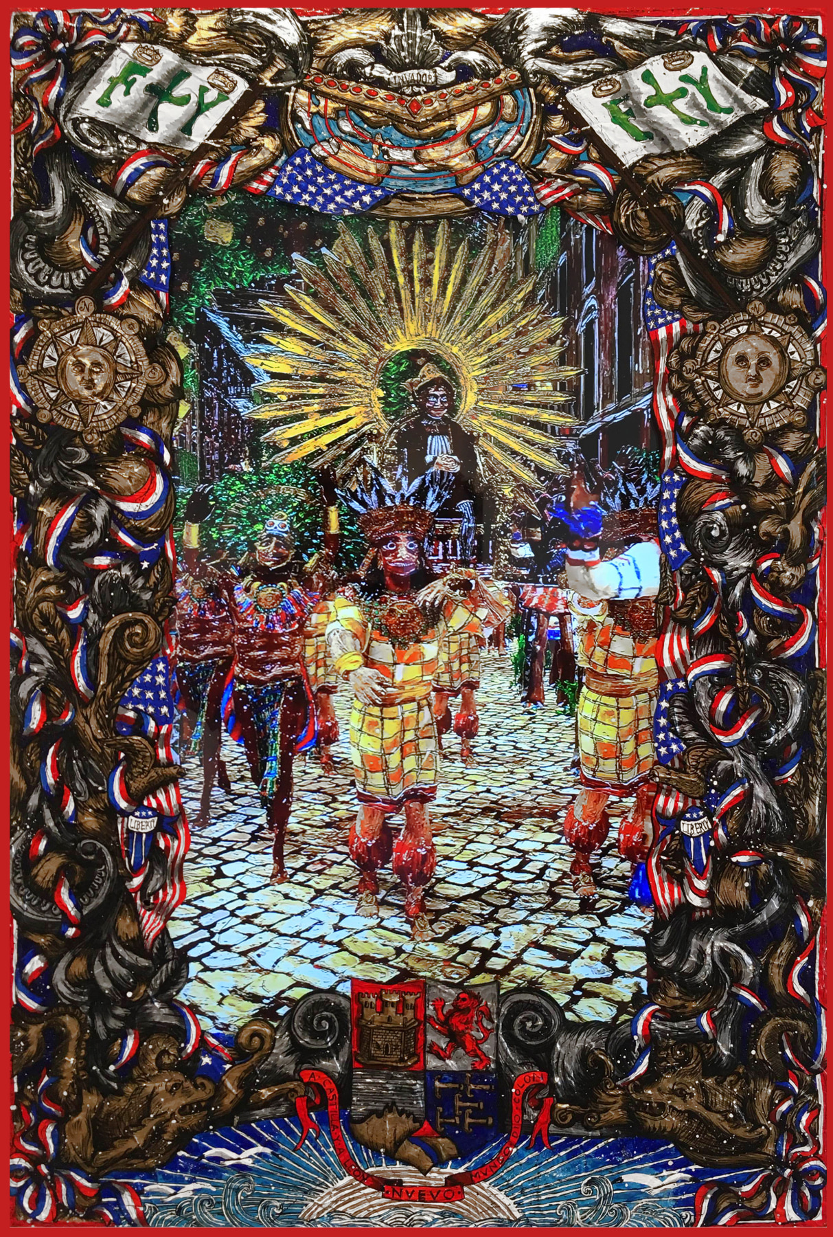 Federico Solmi, &quot;The Magnificent Exploiter,&quot; 2016, Animated video-painting in a handmade artist frame, 36 x 24 inches