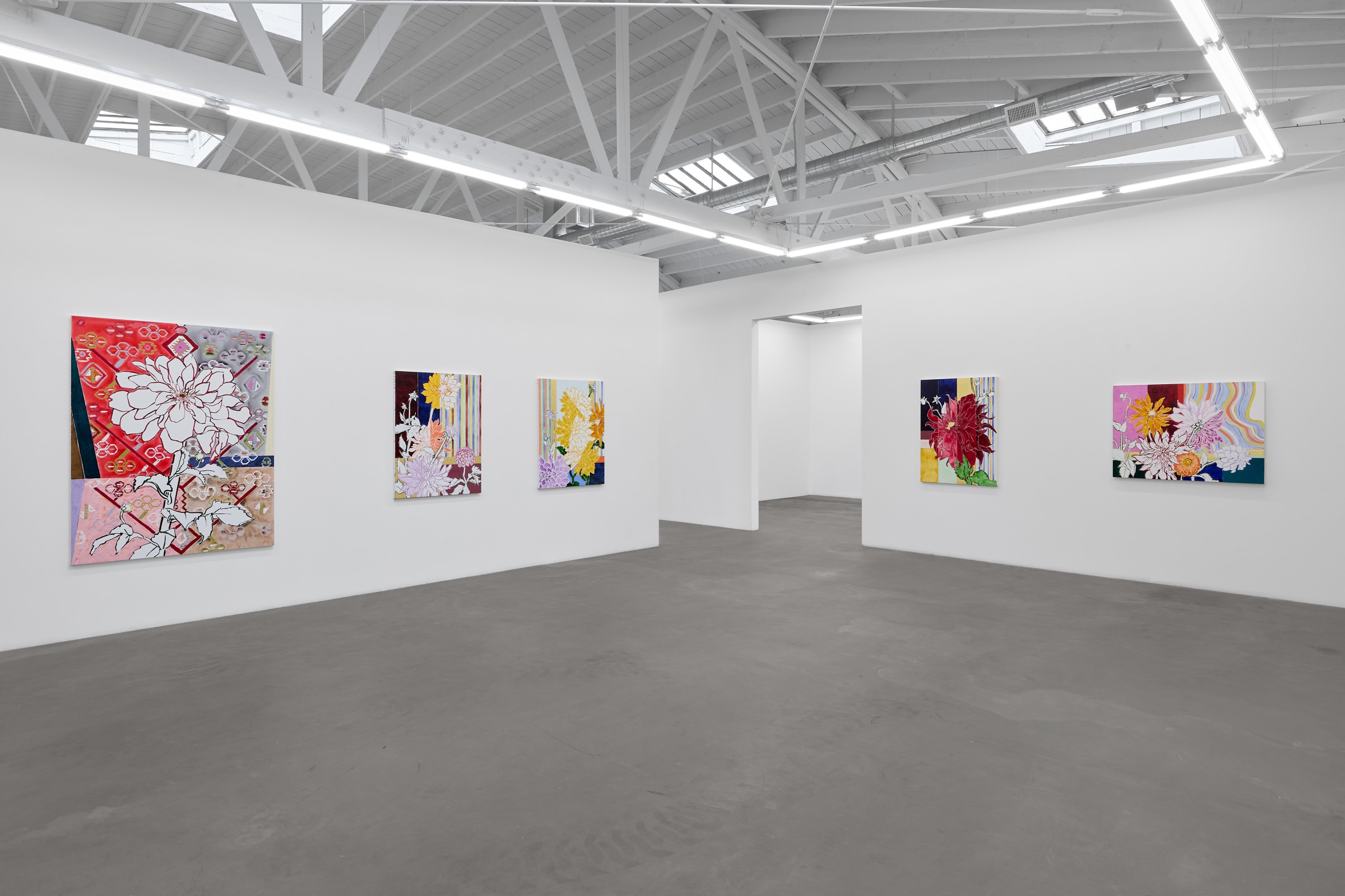 Installation view of ROBERT KUSHNER: Dahlias&ndash;Fields of Steadfastness, on view April 19 &ndash; May 31, 2025