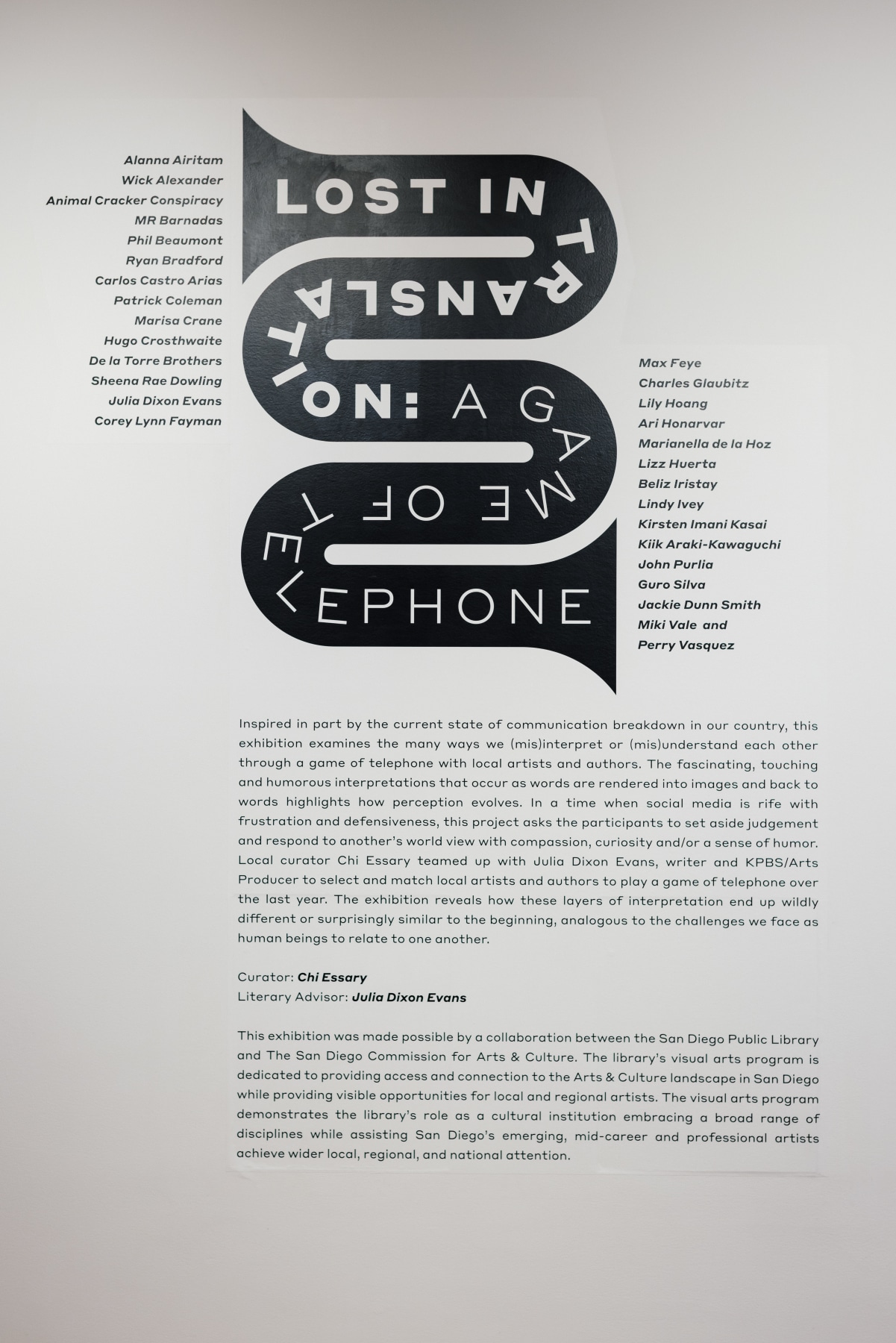 Installation views of Lost in Translation: A Game of Telephone, San Diego Public Library - Visual Arts Program, February 4 - April 15, 2023., Photos by Stacey Keck.