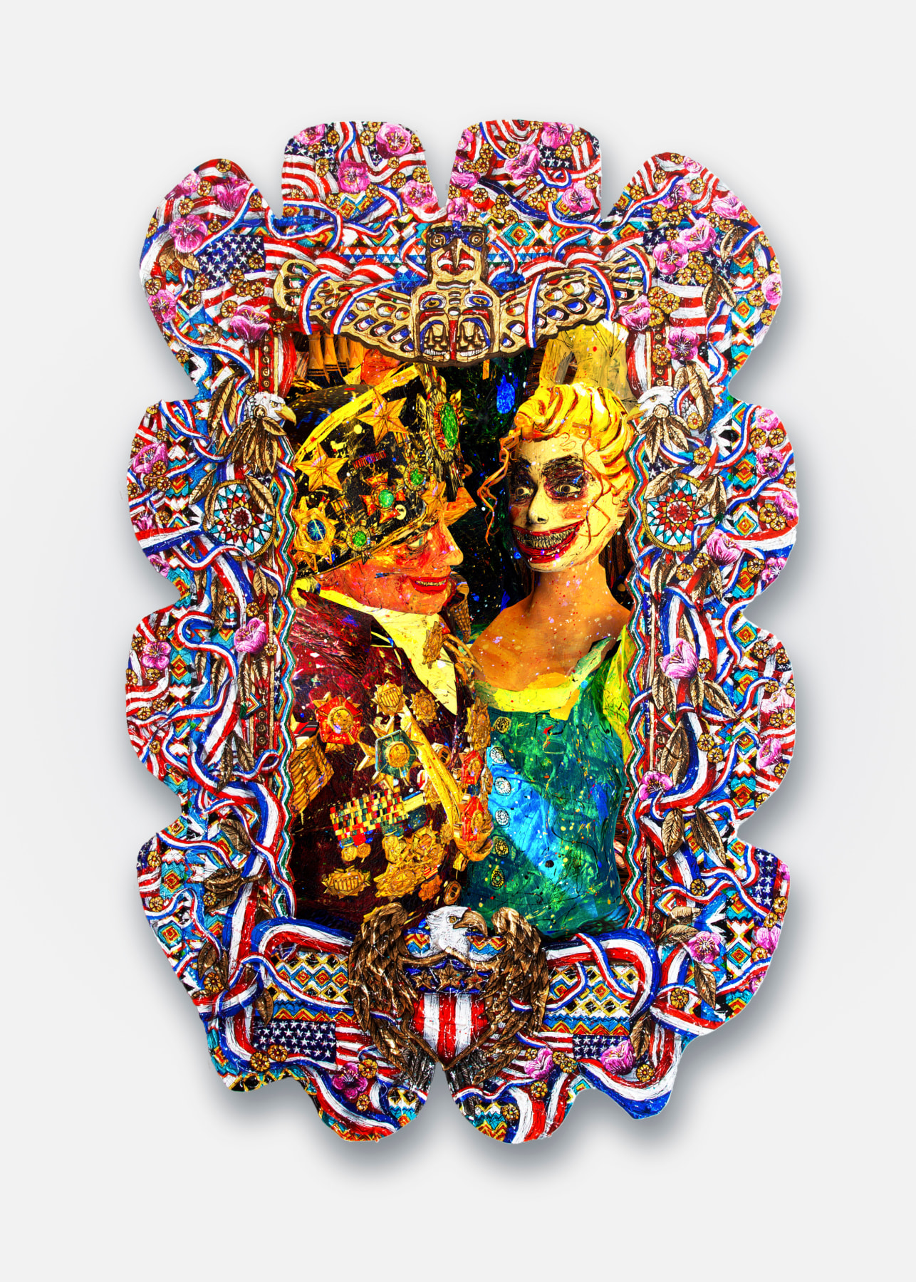 Satyrical video painting with colonial leaders transporting a Trojan horse across the Atlantic