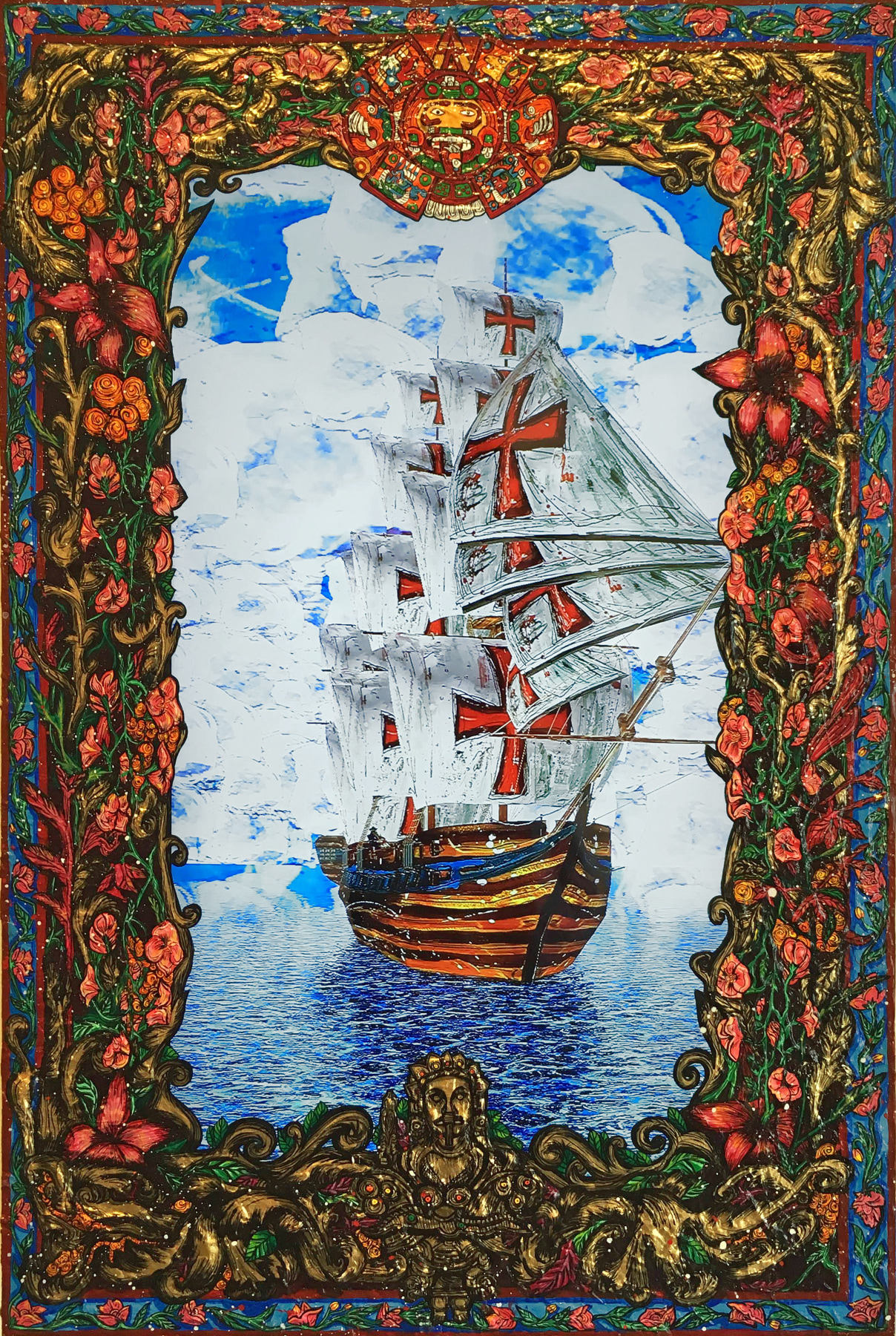 Federico Solmi, &quot;The Great Explorers,&quot; 2016, Animated video-painting in a handmade artist frame, 36 x 24 inches