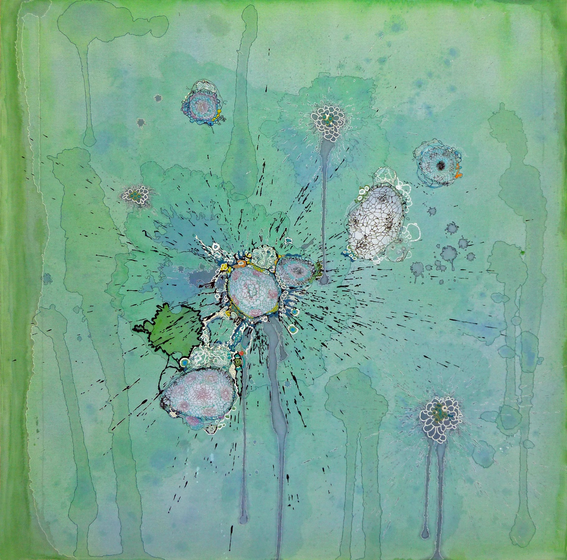 Nava Lubelski Structurally Sound, 2010 Thread on stained canvas ​46 x 46 in.