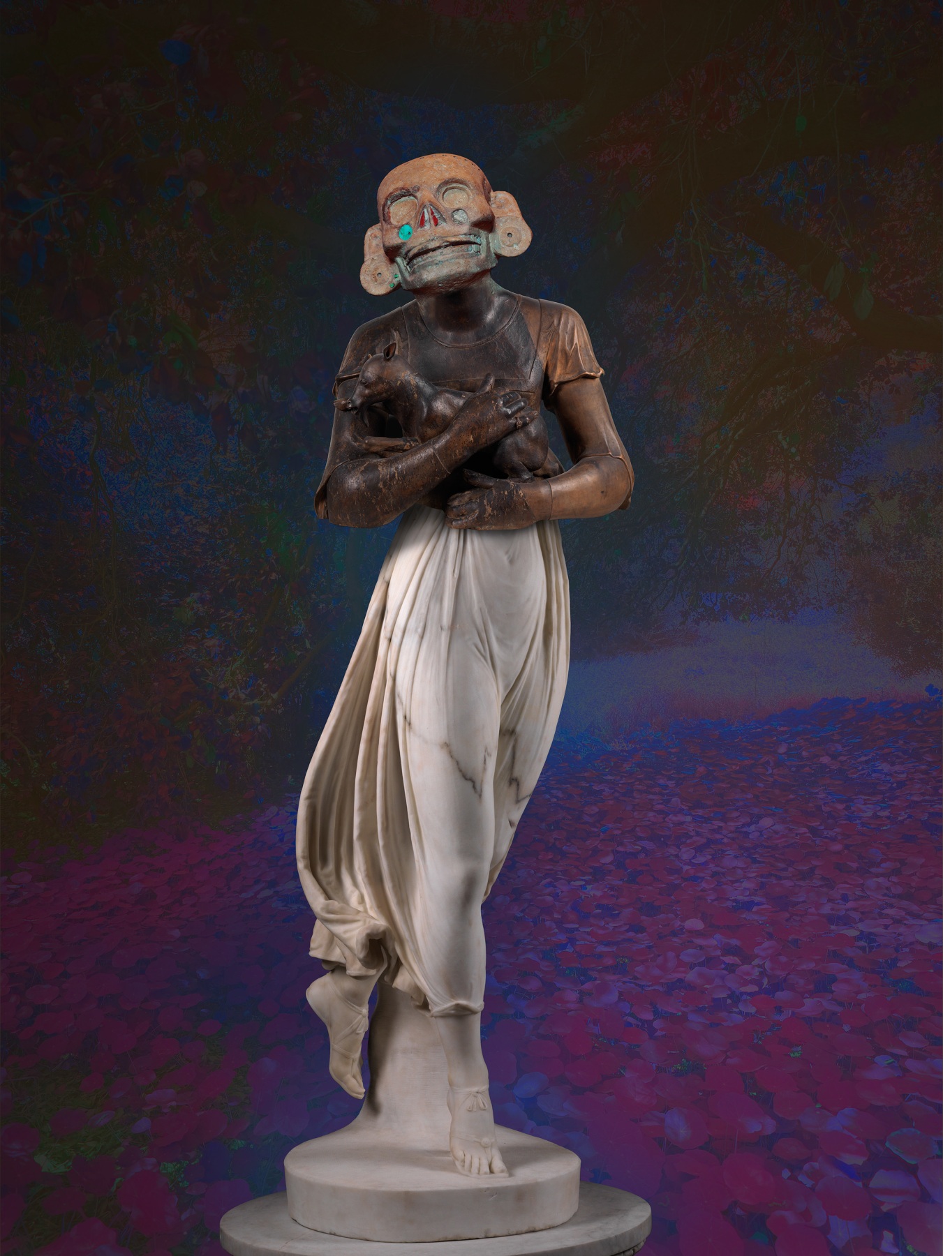 Ken Gonzales-Day Dolor (Digital composition with, Nayarit, Hollow Figure, National Museum of Anthropology, Mexico City; Clemente Islas Allende, Dolor, National Art Museum, Mexico City; Plaster Copies of Roman Copies, Royall Cast Collection, Copenhagen), 2025