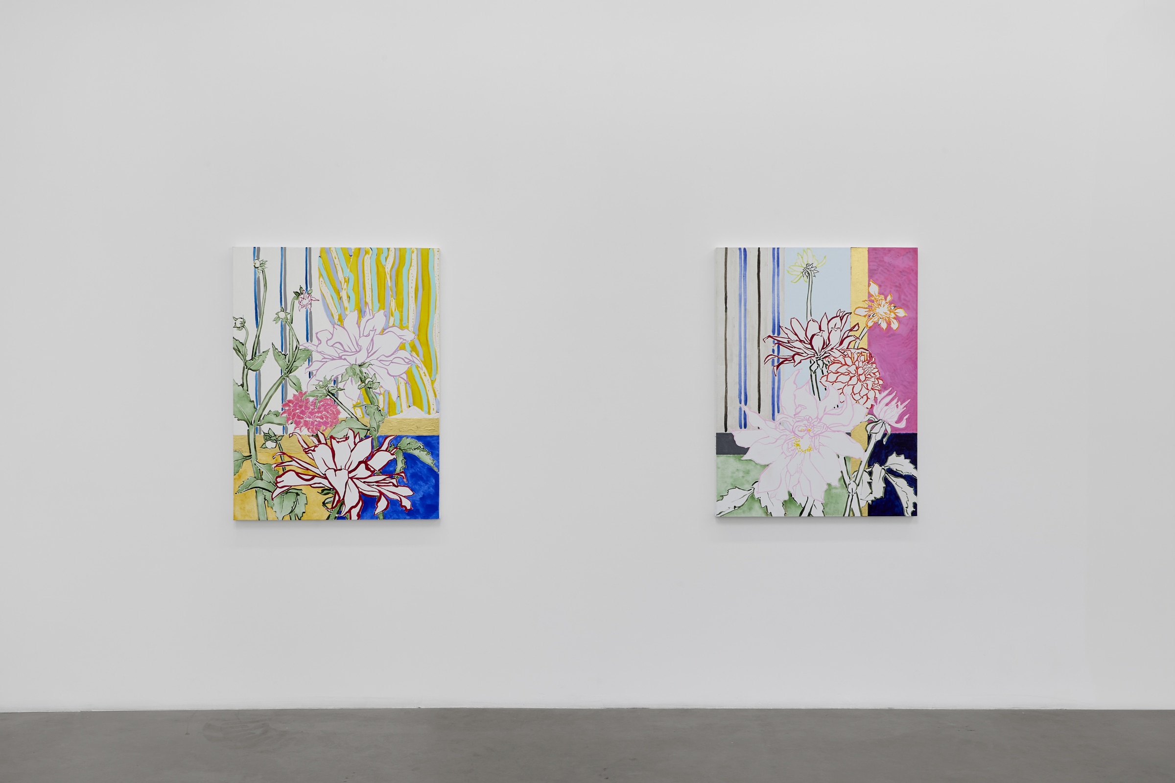 Installation view of ROBERT KUSHNER: Dahlias&ndash;Fields of Steadfastness, on view April 19 &ndash; May 31, 2025