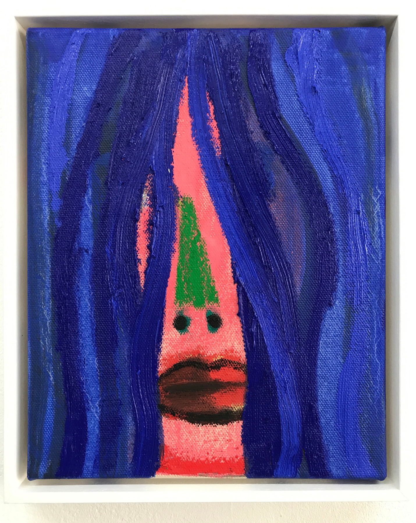 Erik Olson Blue Wig, 2017 Oil and oil stick on canvas,  12 x 9.5 in.