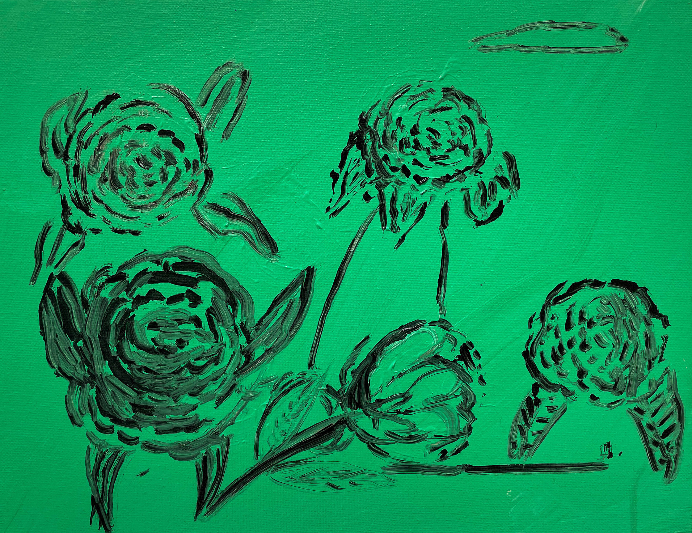 Aaron Maier-Carretero five blooms on green, 2023