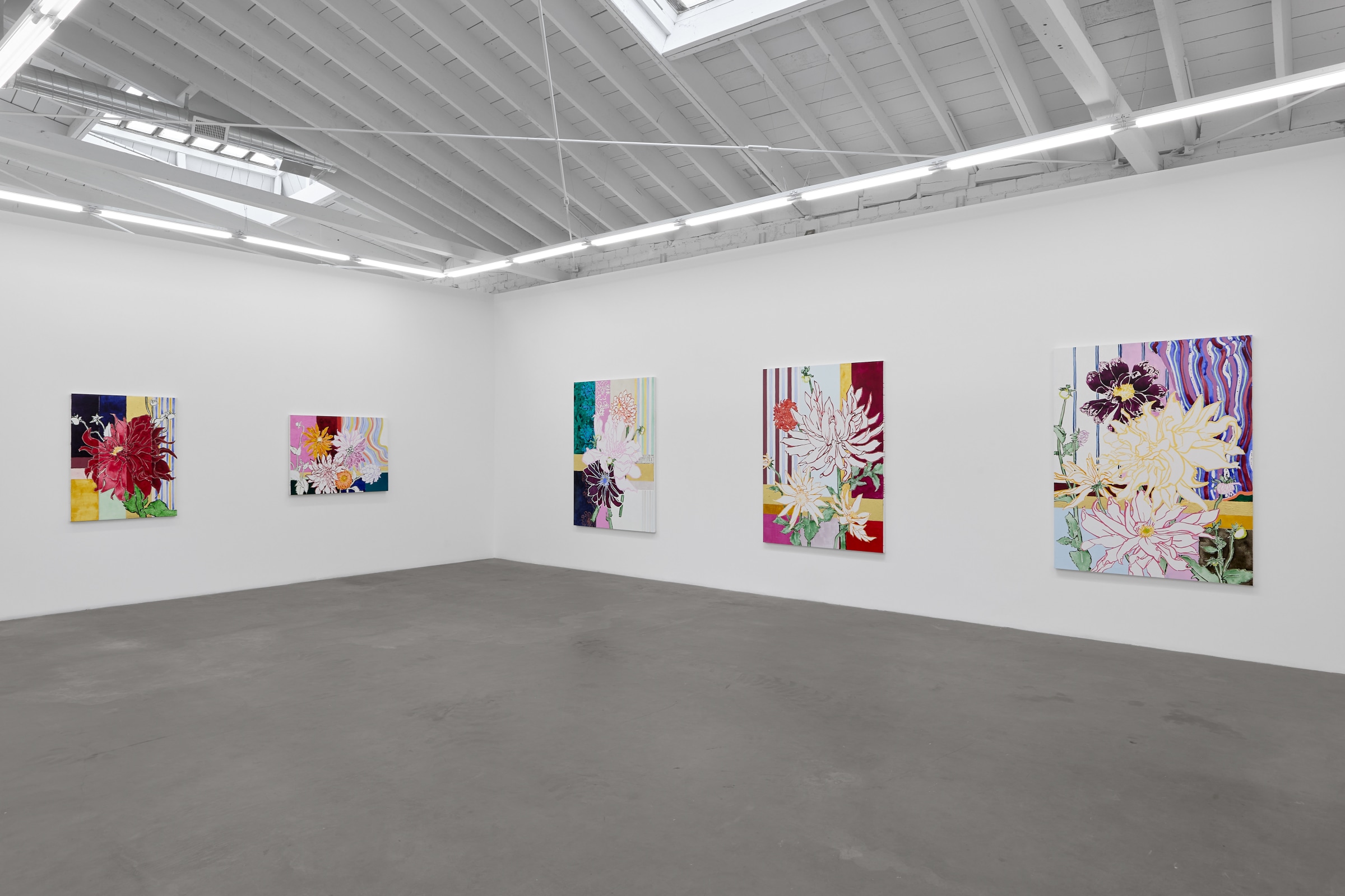 Installation view of ROBERT KUSHNER: Dahlias&ndash;Fields of Steadfastness, on view April 19 &ndash; May 31, 2025