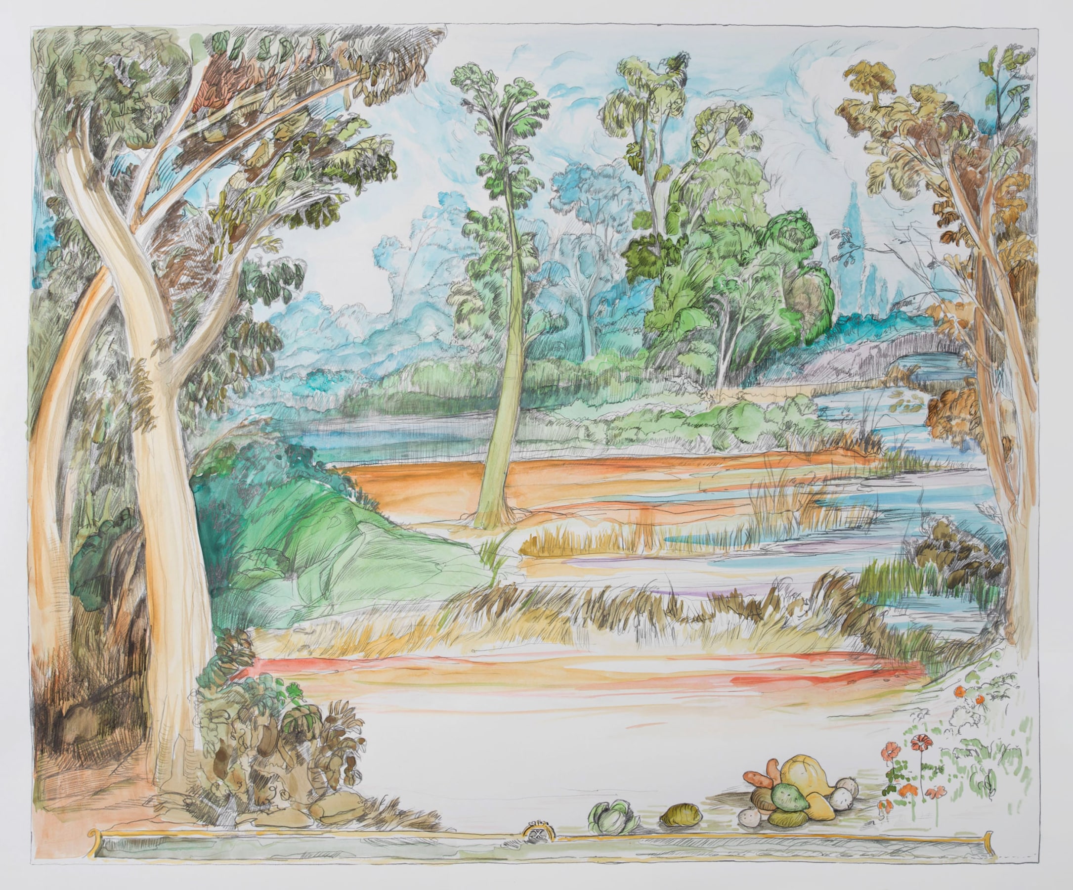 Ken Gonzales-Day, Untitled (After Juan Patricio Morlete Ruiz,&nbsp; X. From Spaniard and Return Backwards, Hold Yourself Suspended in Mid Air [X. De espa&ntilde;ol y torna atr&aacute;s, tente en el aire], Mexico, circa 1760 [LACMA]), 2021, Pencil, watercolor, and archival ink on rag paper, 30 x 36.25 in.