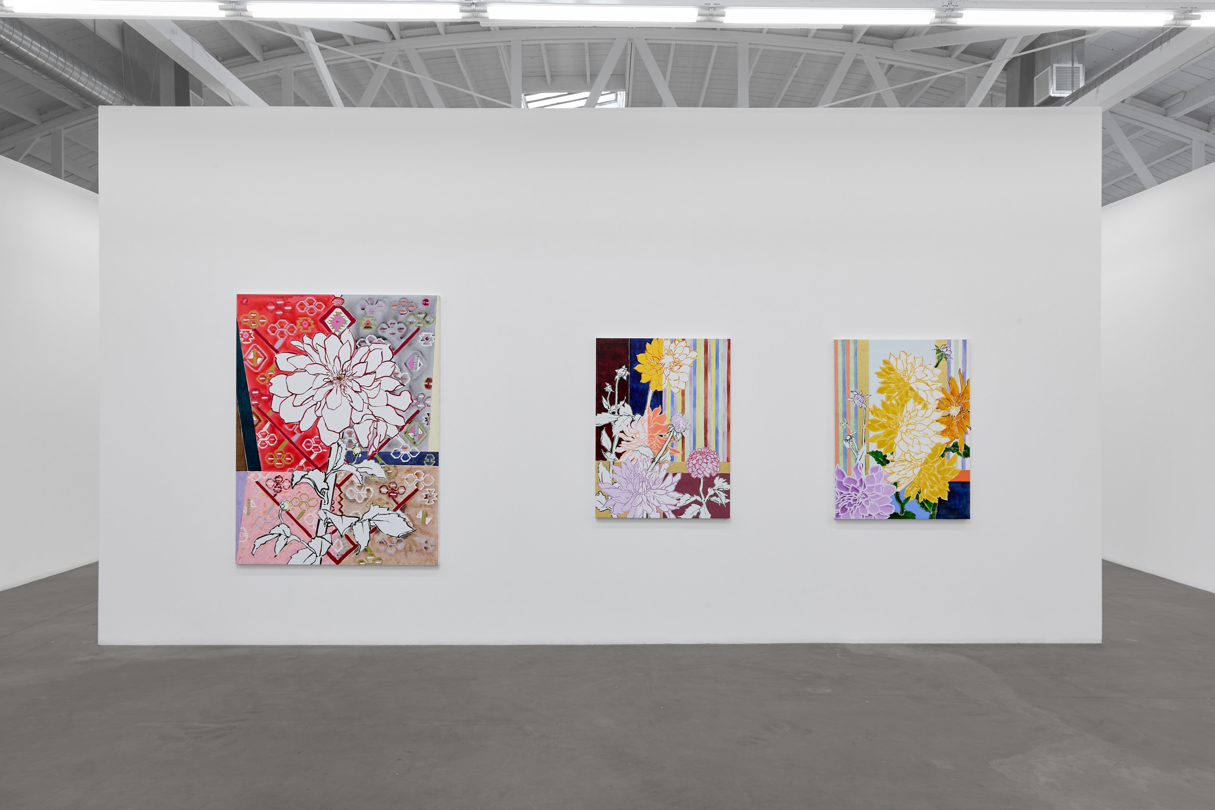 Installation view of ROBERT KUSHNER: Dahlias&ndash;Fields of Steadfastness, on view April 19 &ndash; May 31, 2025