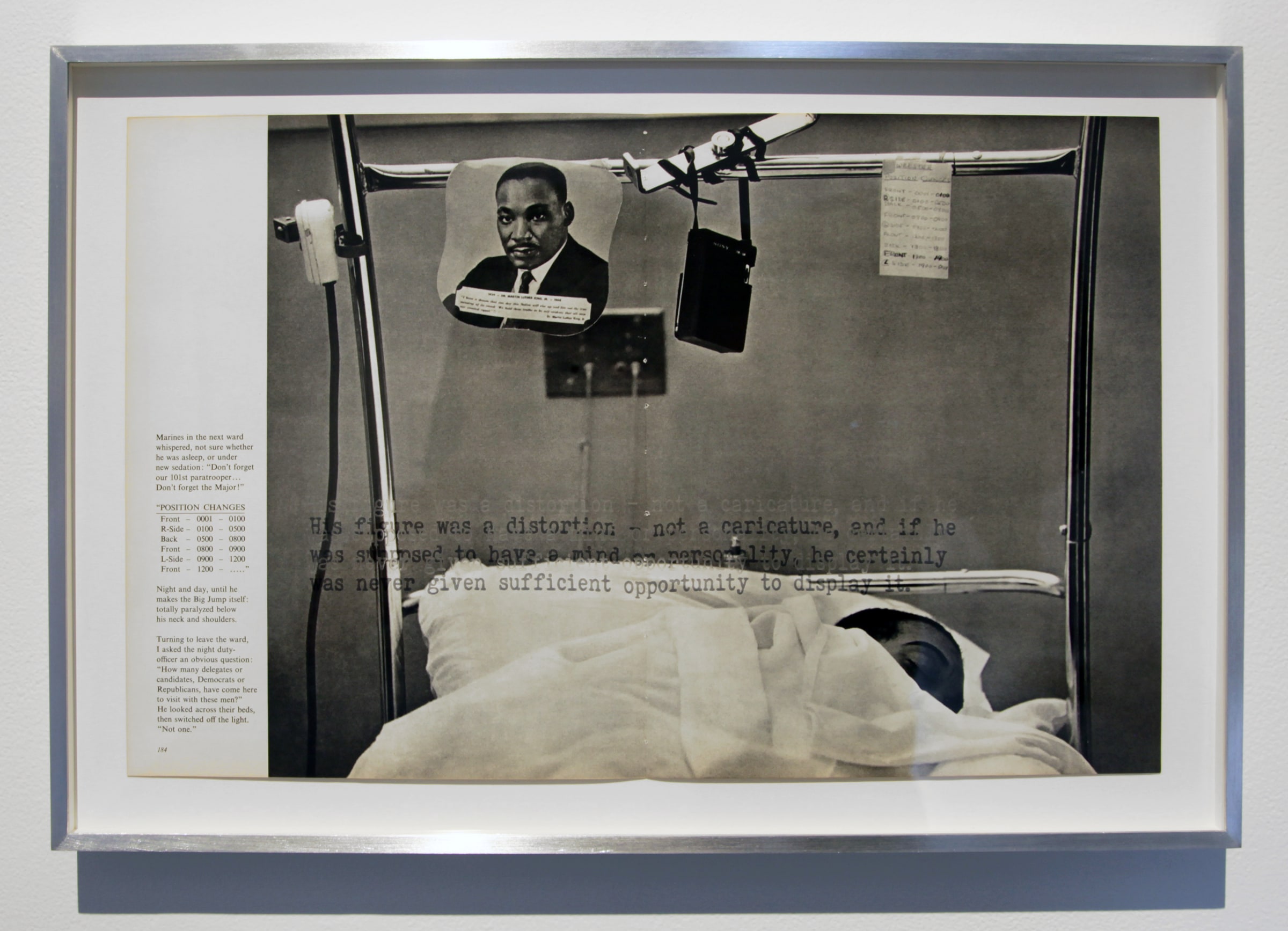 Brandon Andrew Only the Oppressor Knows Peace Because He is Rarely Challenged,2016 Found photo, printed text on glass, 11 x 14 in.